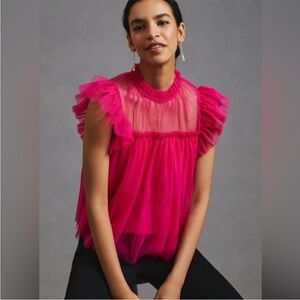 Anthropologie Sunday in Brooklyn Hot Pink Tulle Top